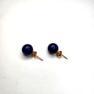 Round Blue Lapis And 14K Gold Earrings Pierced